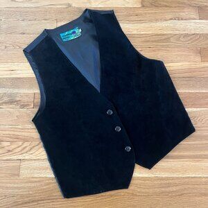 Vintage Hombre Mode Black Suede Leather Button-Up Vest - Men's Medium / Small